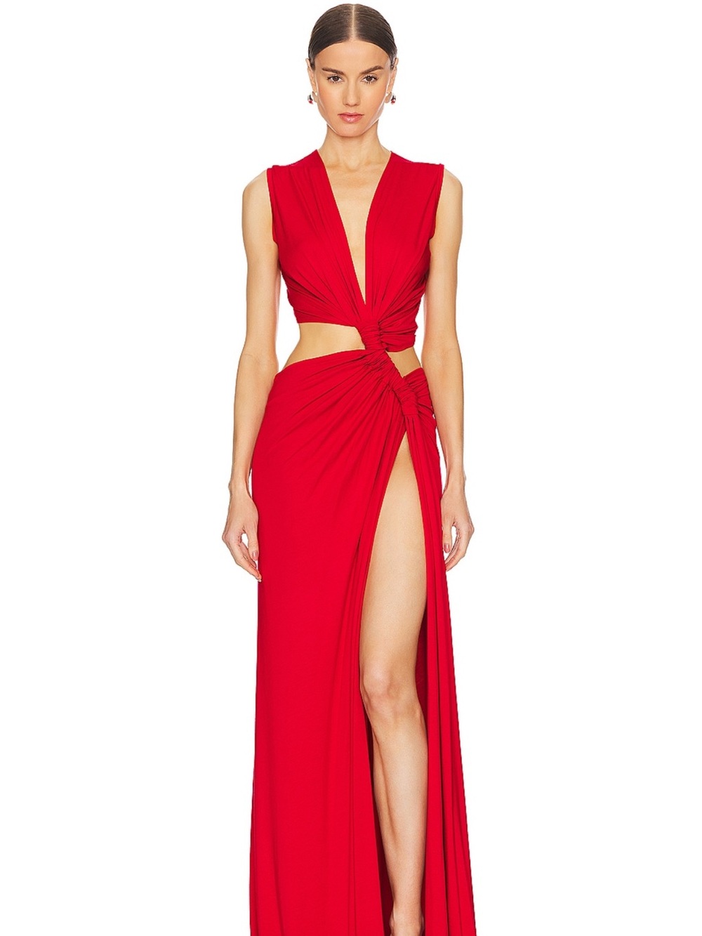 Red Twist-Knot Maxi Dress with High Slit